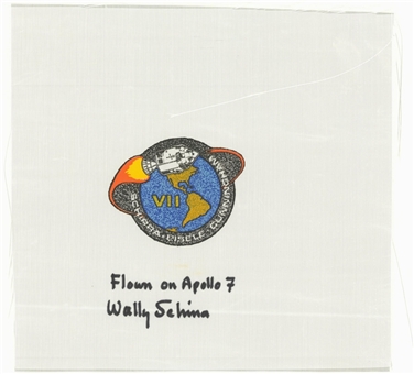 Apollo 7 Astronaut Wally Schirra Signed and Inscribed Flown Beta Patch Flag - PSA/DNA